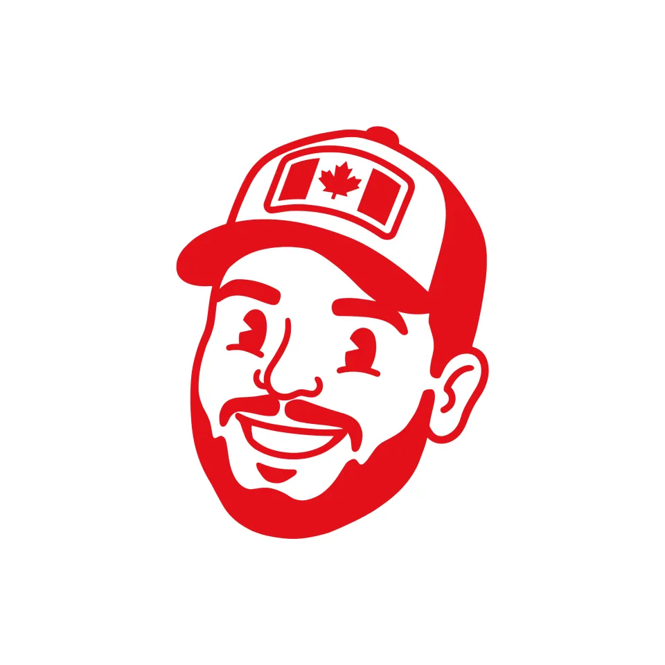 Kiosk am Nullsechs: Illustration von Tobi, lachend mit Kanada-Kappe und Bart, in Rot
