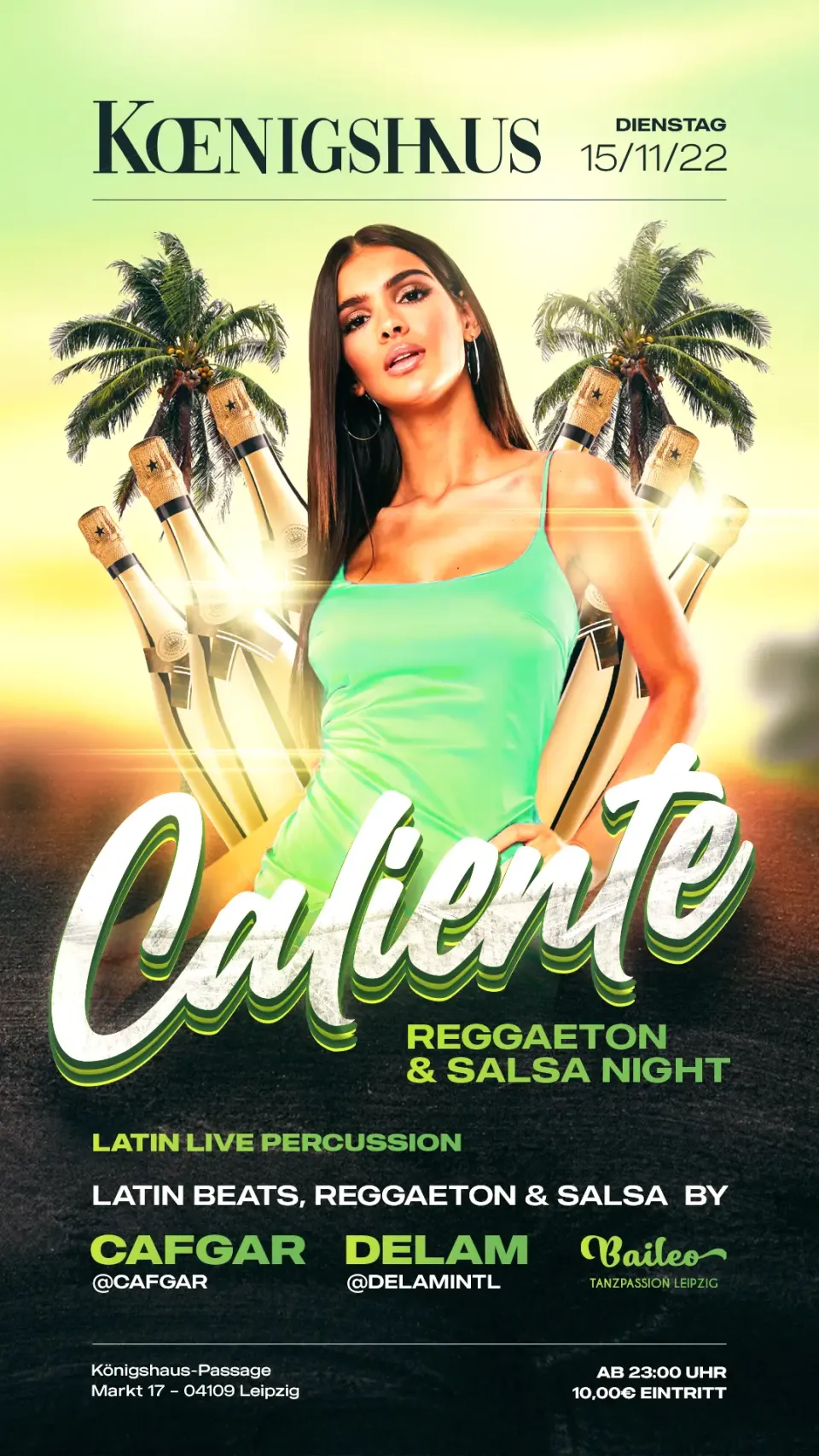 Nachtleben: Flyer „Caliente“ Reggaeton & Salsa Night, Königshaus