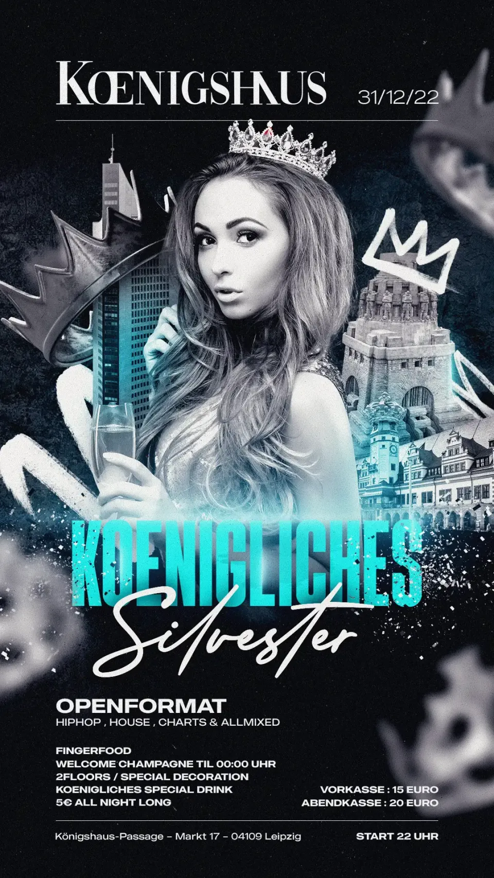 Nachtleben: Flyer „Kreideklassisches Silvester“, Königshaus