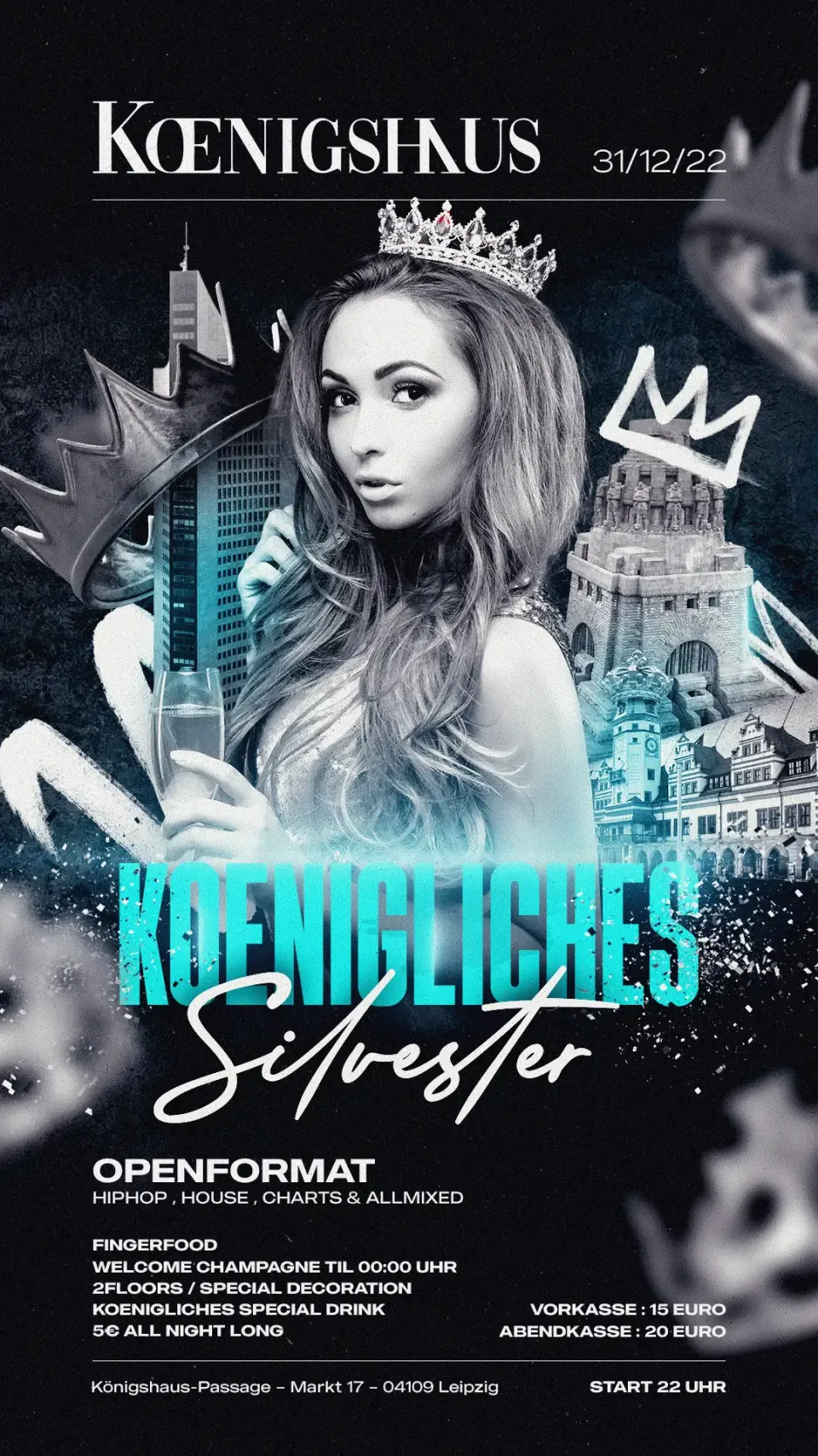 Nachtleben: Flyer „Kreideklassisches Silvester“, Königshaus