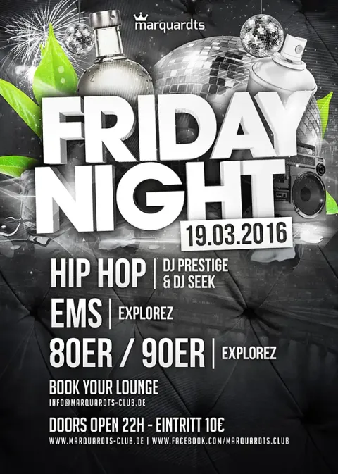 Nachtleben: Flyer Friday Night Hip Hop 2016, Marquardts