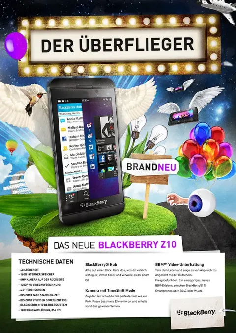 Nachtleben: Anzeige Blackberry Z10 „Der Überflieger“