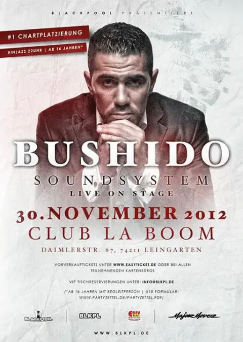Nachtleben: Flyer Bushido Soundsystem 2012, Club La Boom