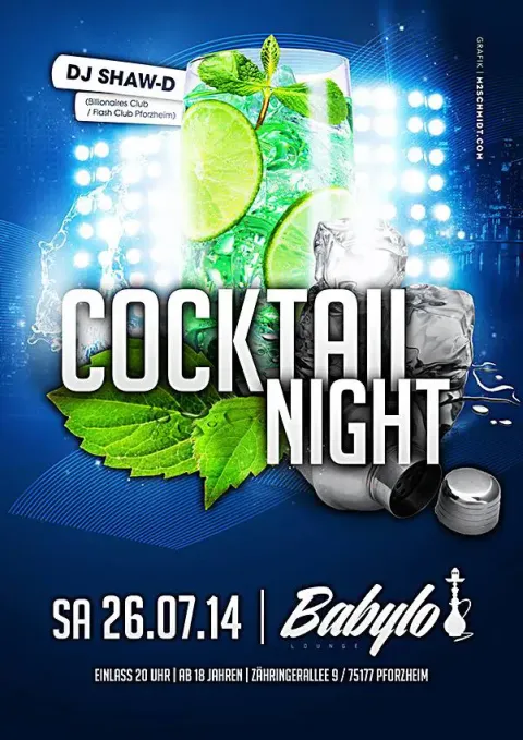 Nachtleben: Flyer Cocktail Night 2014, Babylo