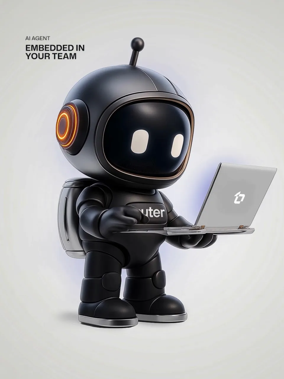 Outer Platforms: Astro mit Laptop, Schriftzug „Embedded in your team“